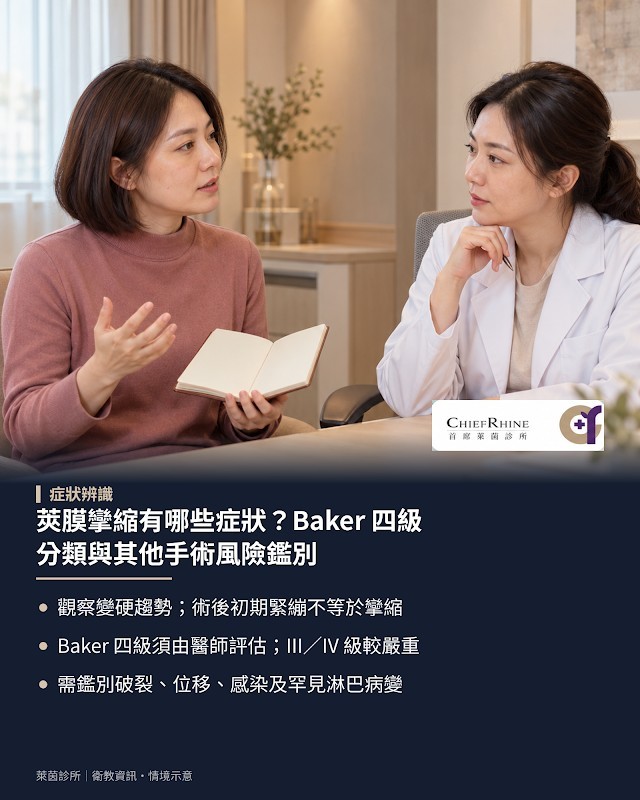 莢膜攣縮有哪些症狀?Baker 四級分類與其他手術風險鑑別