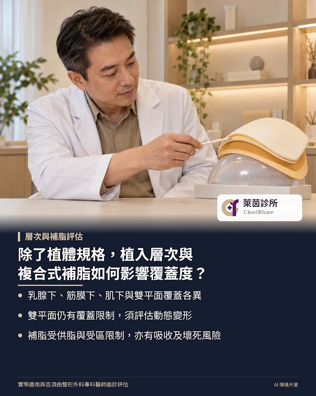 除了植體規格，植入層次與複合式補脂如何影響覆蓋度？