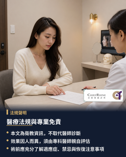醫療法規與專業免責聲明，醫療資訊的傳遞受《醫療法》規範，衛教內容應維持正確與客觀，不得以誇大療效、誘導性言詞或商業促銷手段影響民眾判斷。
