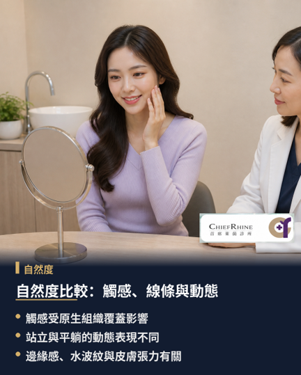 自然度完整比較：觸感、外觀線條與動態表現，自然度至少包含摸起來的柔軟度、站立時的輪廓、平躺時的移動，以及邊緣是否容易被看到或摸到。自體脂肪存活後會成為原生組織的一部分，通常較容易呈現柔和銜接；植體則能提供較穩定的體積與凸度，兩者的自然表現並不是單一排名。