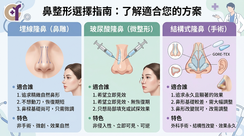 埋線隆鼻適合誰？與玻尿酸、結構式隆鼻差在哪？