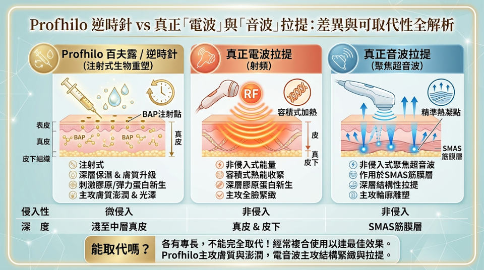 Profhilo 與真正「電波、音波拉提」的差異？可以取代嗎？