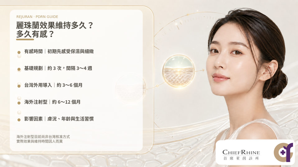 麗珠蘭效果維持多久?多久有感?麗珠蘭屬漸進式肌底修護療程,非立即性物理填充,初期會先感受到水潤透亮,隨後才會逐步顯現細紋與彈性提升的累積效果。 臨床上建議初次保養可連續施作 3 次以鞏固肌底,完整療程後效果通常可維持 6 至 12 個月,實際維持時間將依個人膚況、保養與生活習慣而異。